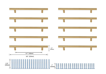Quinn 6-5/16" Center to Center Brass Bar Pull Multipack (set of 10)