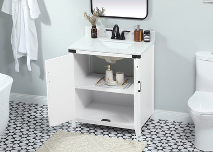 30 inch Single bathroom vanity in white with backsplash