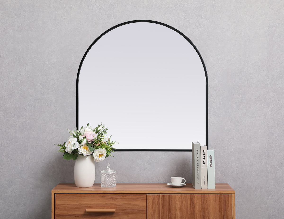 Metal Frame Arch Mirror 30x30 Inch in Black