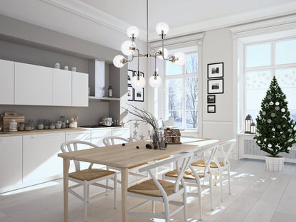 Hanson 8 lights pendant in polished nickel with clear shade