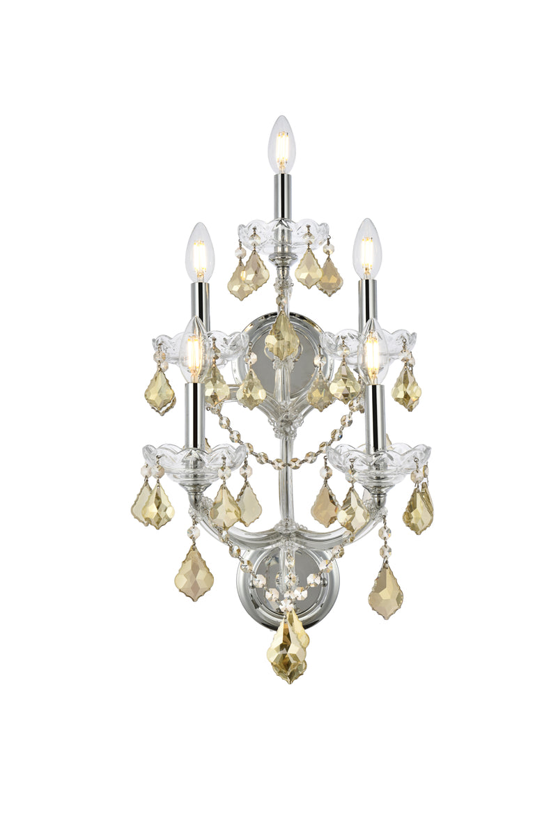 Maria Theresa 5 light Chrome Wall Sconce Golden Teak (Smoky) Royal Cut Crystal