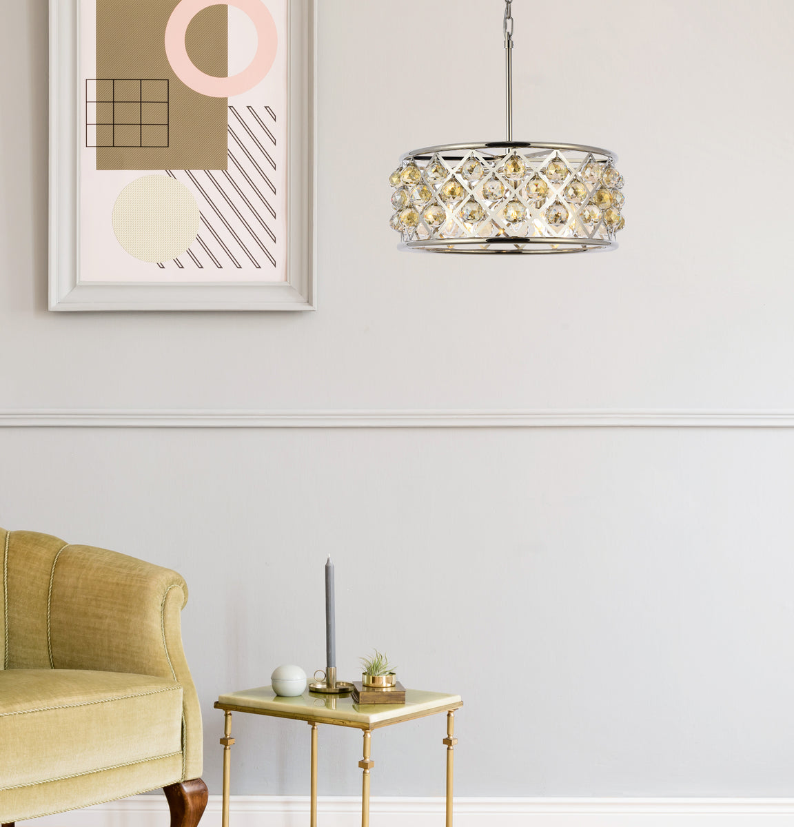 Madison 5 light polished Nickel Chandelier Golden Teak (Smoky) Royal Cut Crystal