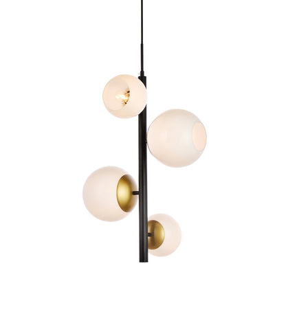 Wells 18 inch pendant in black and brass with white shade