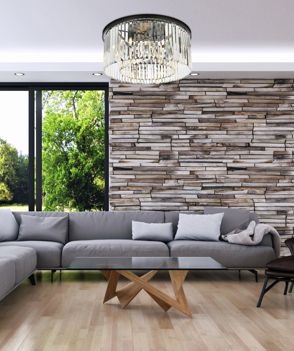 Sydney 8 light Matte Black Flush Mount Clear Royal Cut Crystal