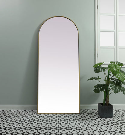 Metal Frame Arch Full Length Mirror 32x76 Inch in Brass