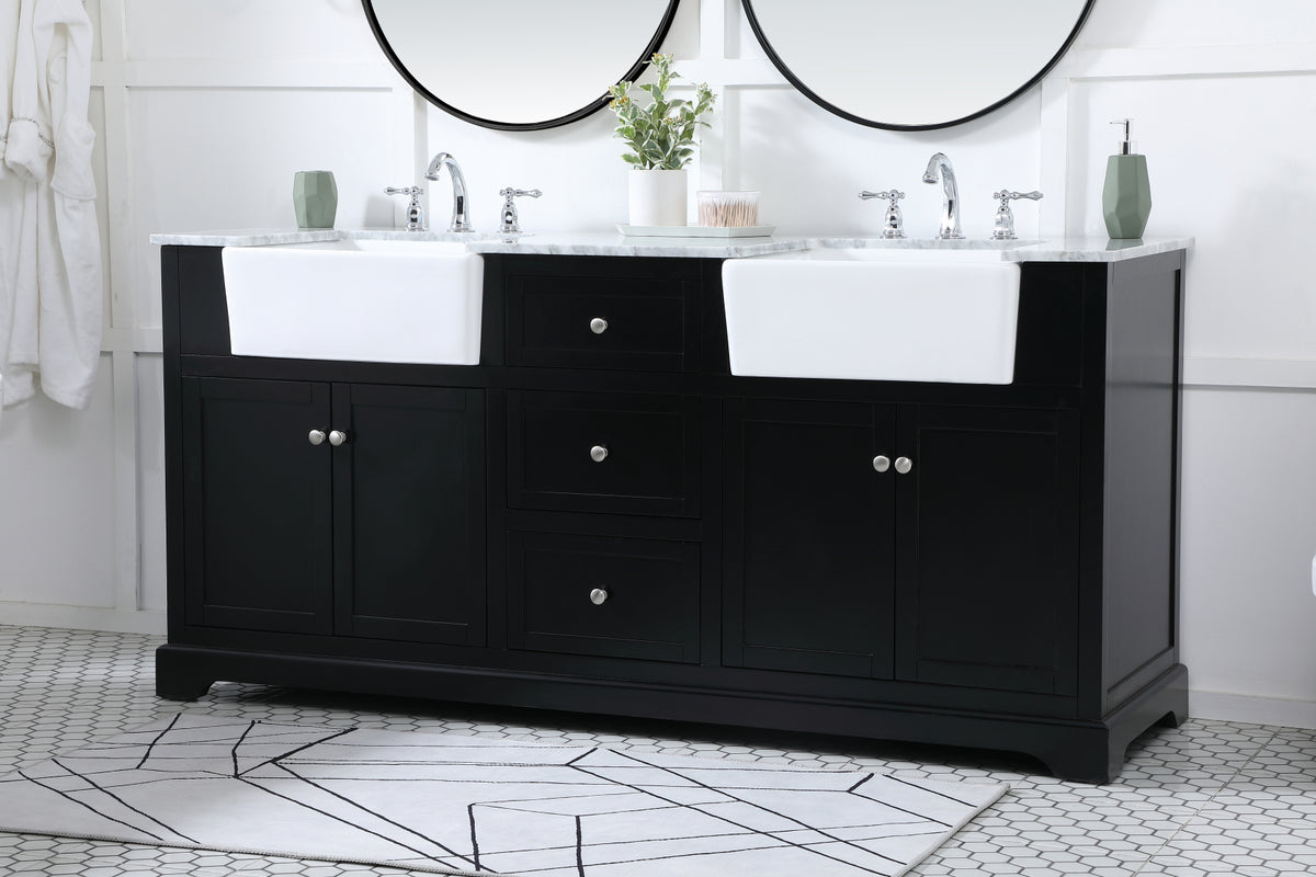 72 inch double bathroom vanity in black