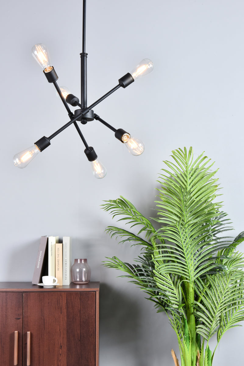 Axel 6 lights black pendant with hanging rod