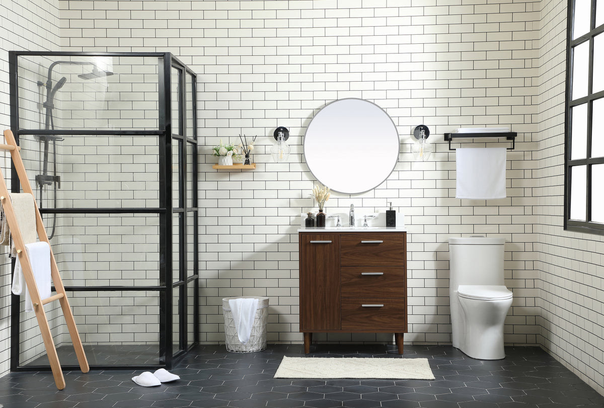 30 inch bathroom vanity in Walnut with backsplash