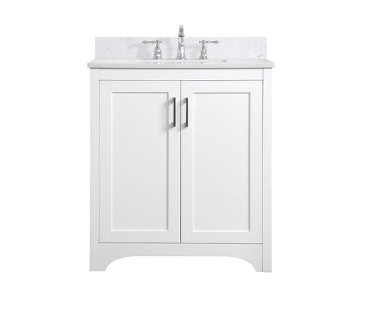 30 inch Single Bathroom Vanity in White with Backsplash