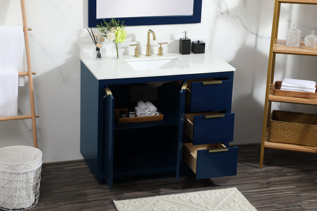 42 inch Single bathroom vanity in blue with backsplash