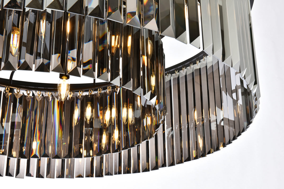 Sydney 10 light Matte Black Flush Mount Silver Shade (Grey) Royal Cut Crystal