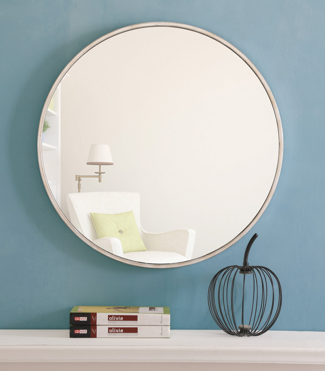 Metal frame Round Mirror 24 inch Silver finish