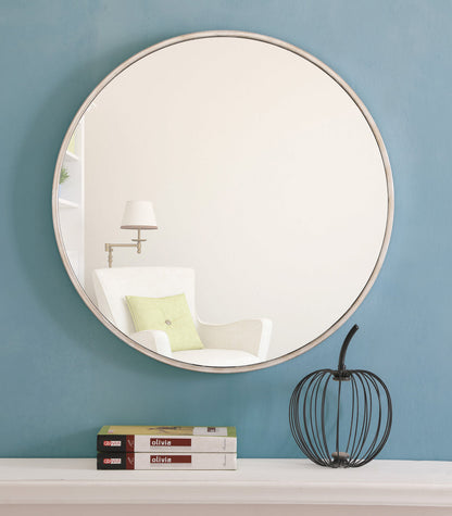 Metal frame Round Mirror 24 inch Silver finish