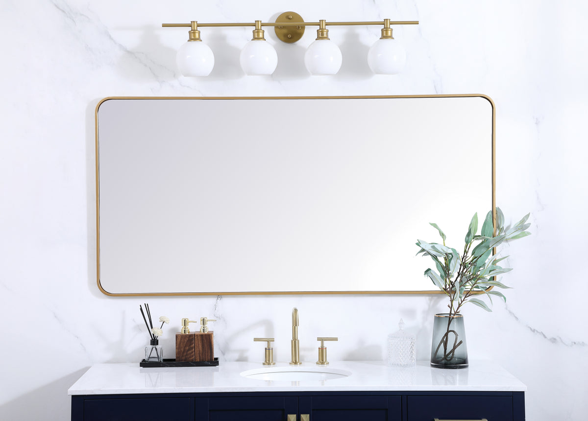 Soft corner metal rectangular mirror 30x60 inch in Brass