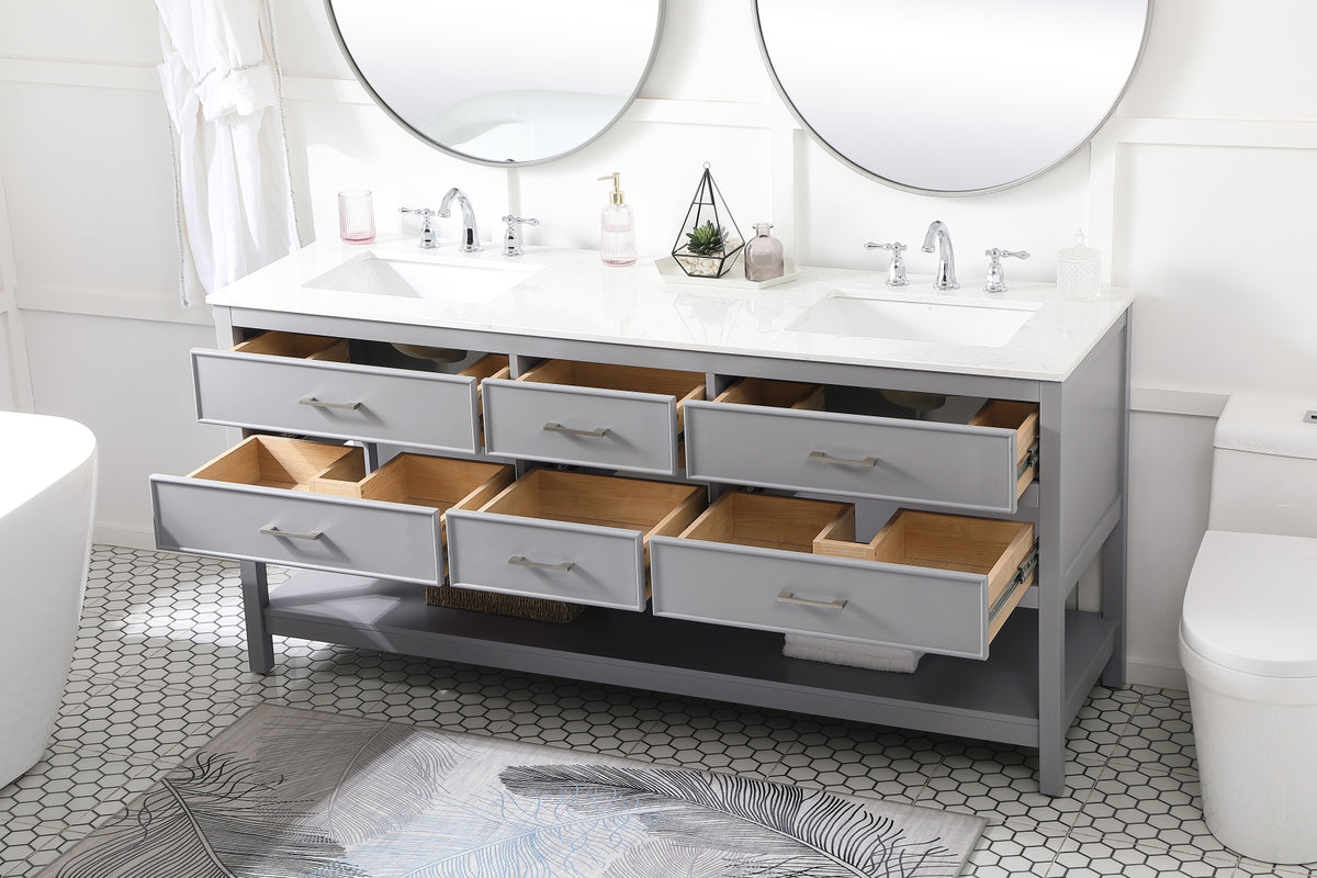 72 inch double bathroom vanity in gray