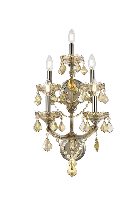 Maria Theresa 5 light Golden Teak Wall Sconce Golden Teak (Smoky) Royal Cut Crystal
