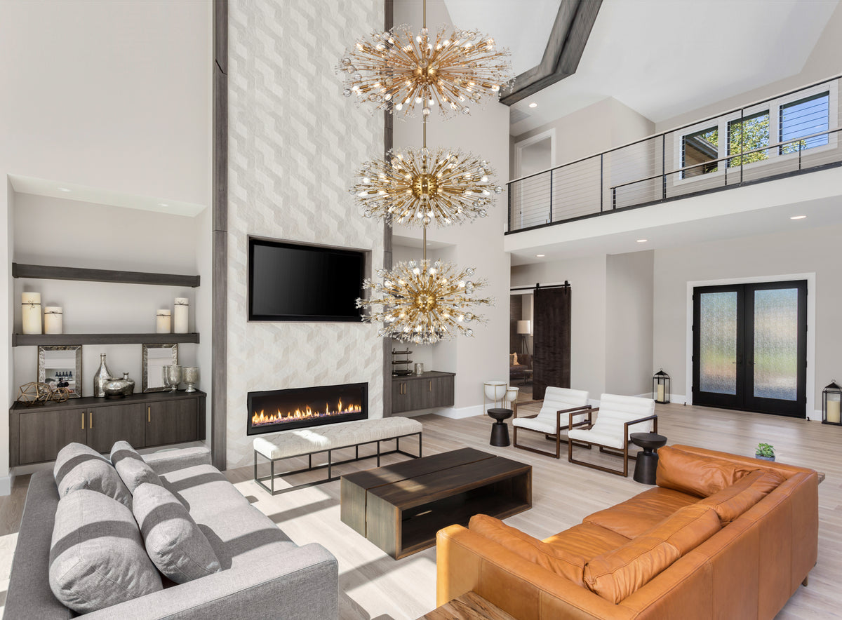 Vera 48 inch three tiers crystal starburst chandelier in satin gold