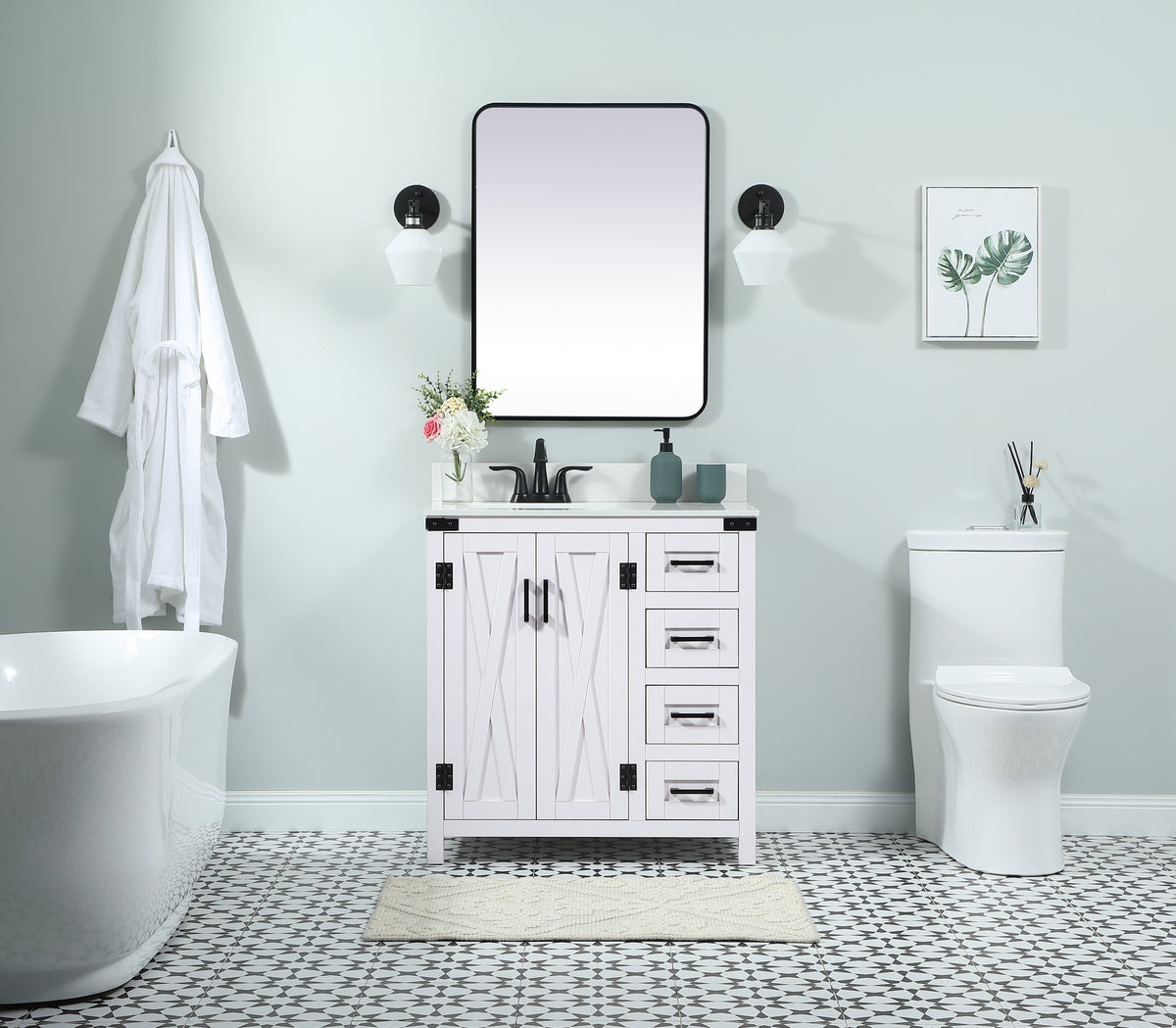 32 inch Single bathroom vanity in white with backsplash