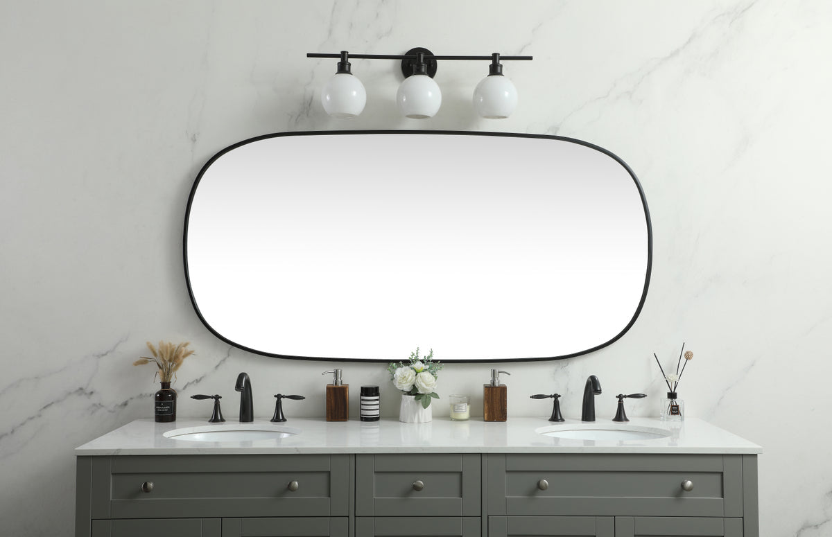 Metal Frame Oval Mirror 30x60 Inch in Black