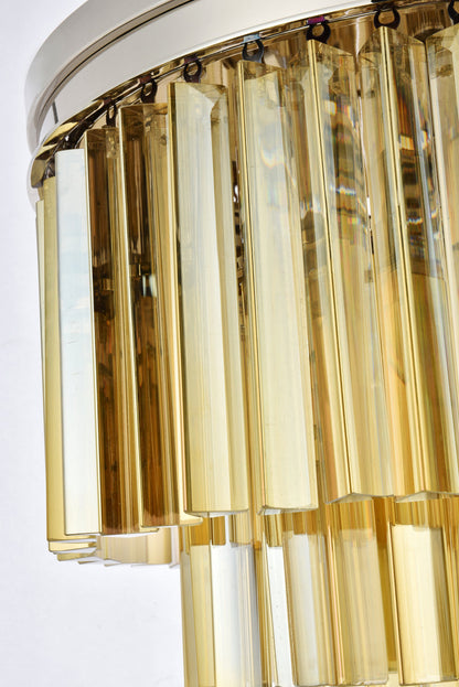 Sydney 9 light polished nickel Flush Mount Golden Teak (Smoky) Royal Cut Crystal