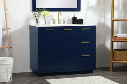 42 inch Single bathroom vanity in blue with backsplash