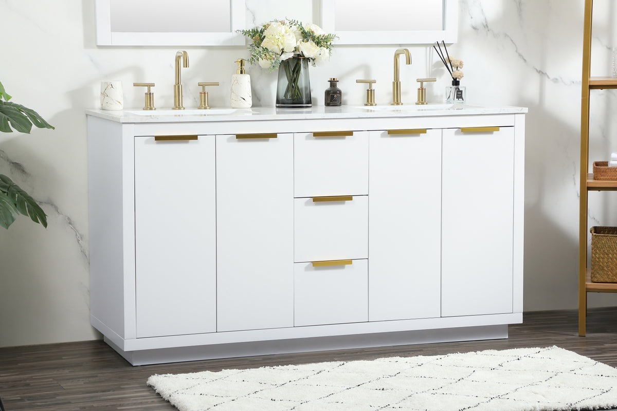 60 inch double bathroom vanity in white