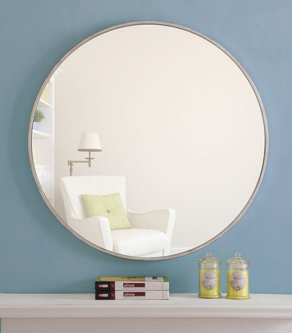 Metal frame Round Mirror 32 inch Silver finish