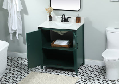 30 inch Single bathroom vanity in green with backsplash