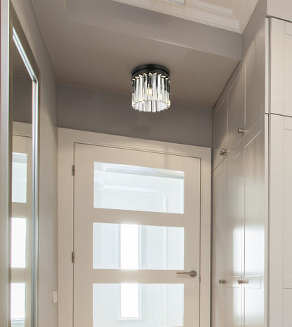 Sydney 3 light Matte Black Flush Mount Clear Royal Cut Crystal