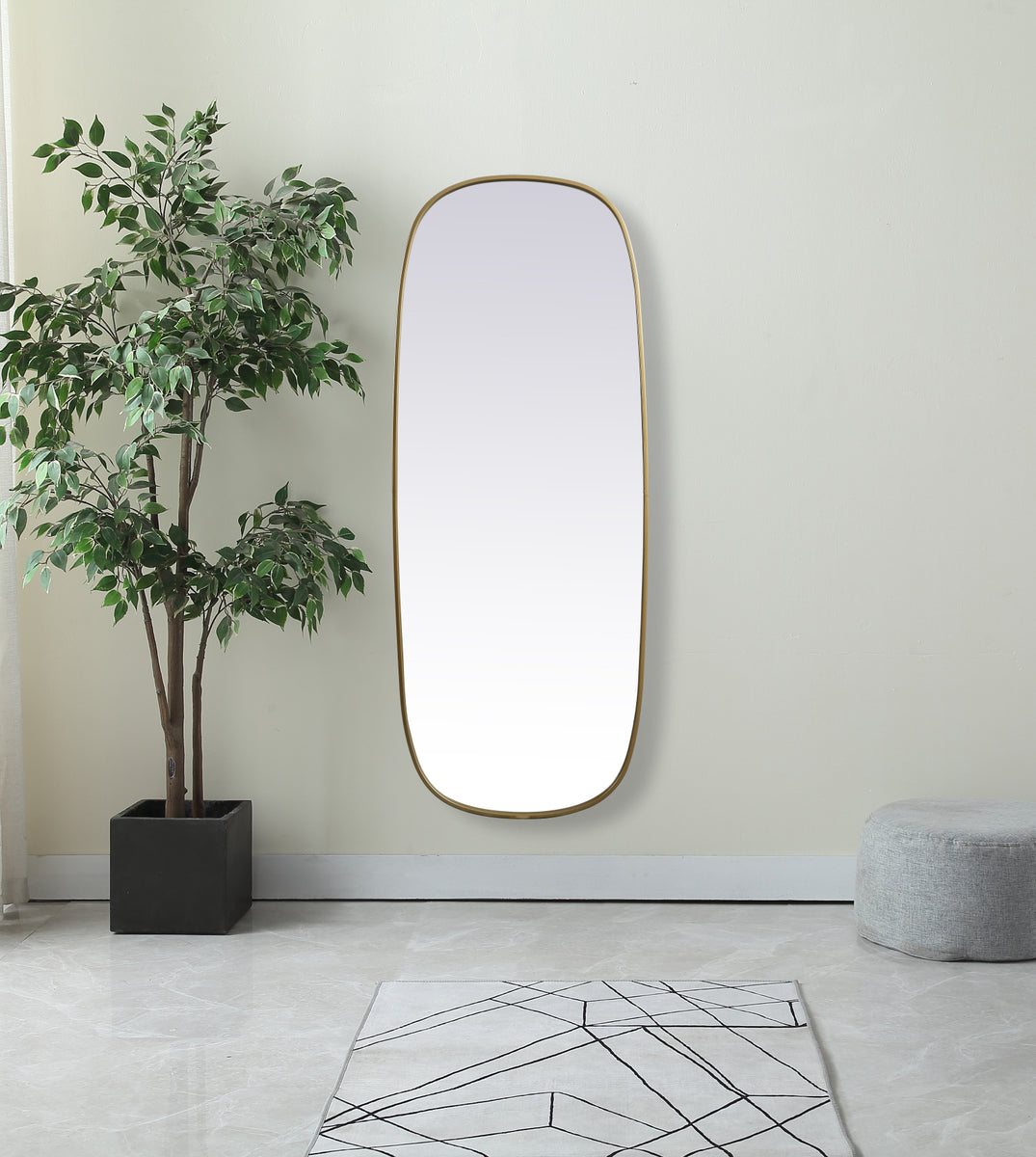 Metal Frame Oval Mirror 24x60 Inch in Brass