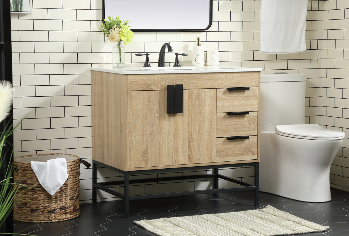 36 inch Single bathroom vanity in mango wood