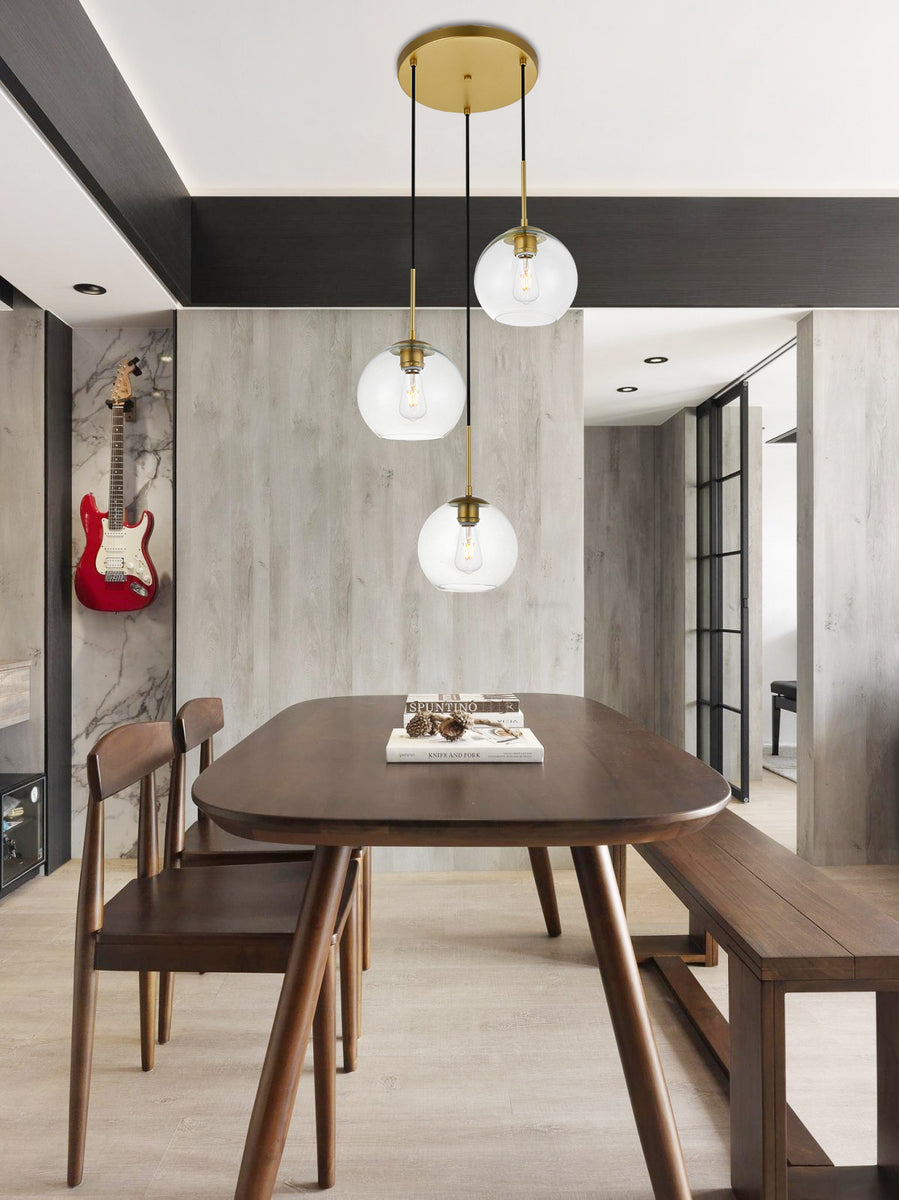 Baxter 3 Lights Brass Pendant With Clear Glass