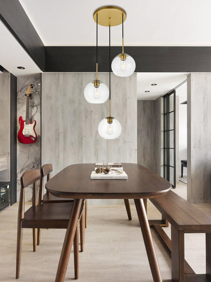 Baxter 3 Lights Brass Pendant With Clear Glass