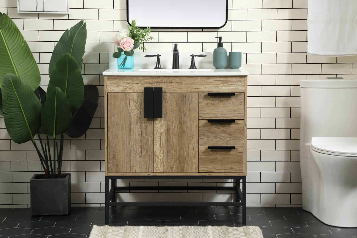 32 inch Single bathroom vanity in natural oak with backsplash