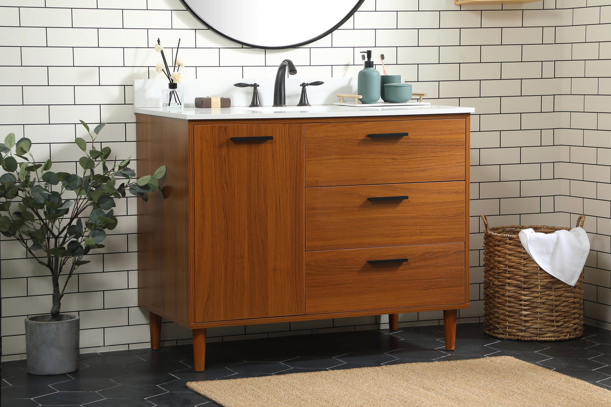 42 inch bathroom vanity in Teak with backsplash
