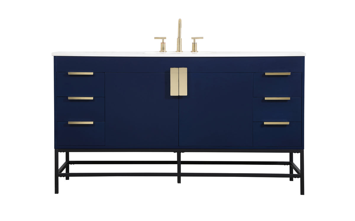 60 inch Single bathroom vanity in blue