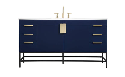 60 inch Single bathroom vanity in blue