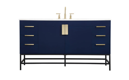 60 inch Single bathroom vanity in blue