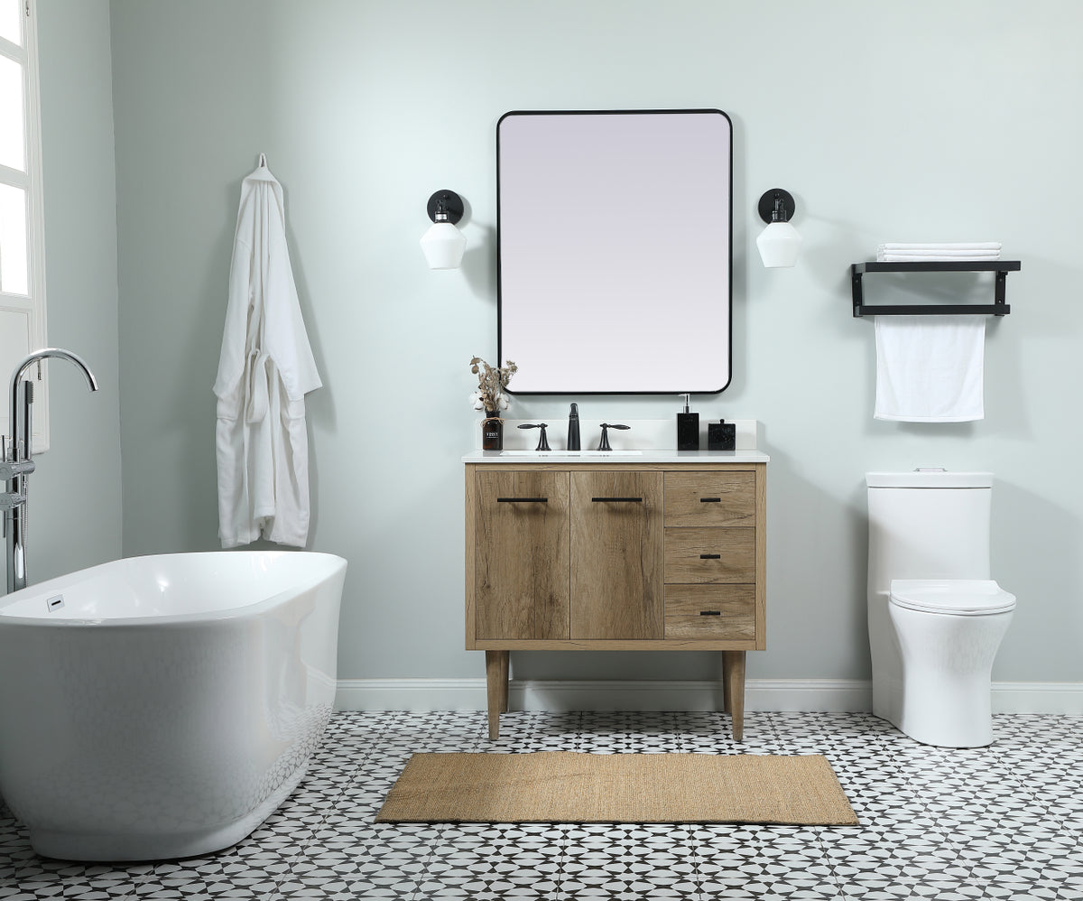 36 inch Single bathroom vanity in natural oak with backsplash