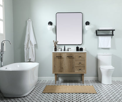 36 inch Single bathroom vanity in natural oak with backsplash