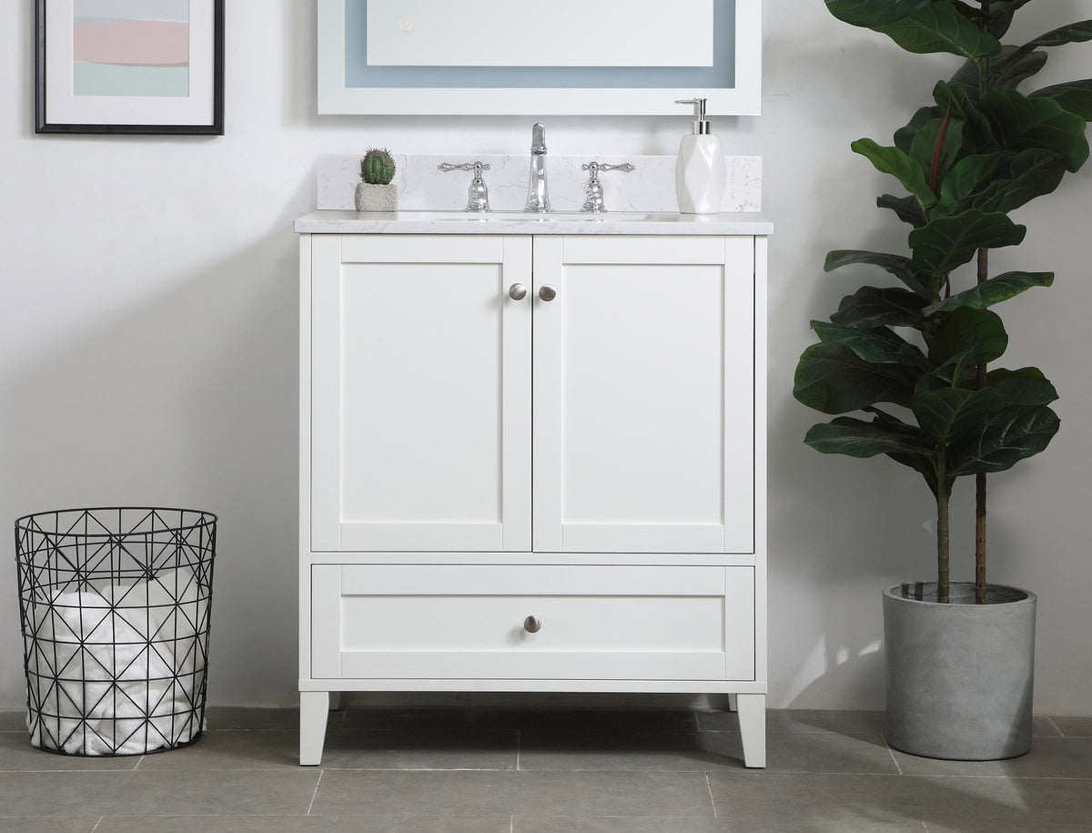 30 inch Single Bathroom Vanity in White with Backsplash