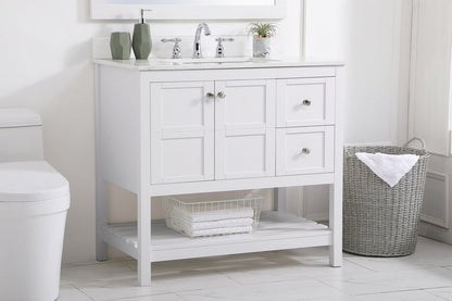36 inch Single Bathroom Vanity in White with Backsplash