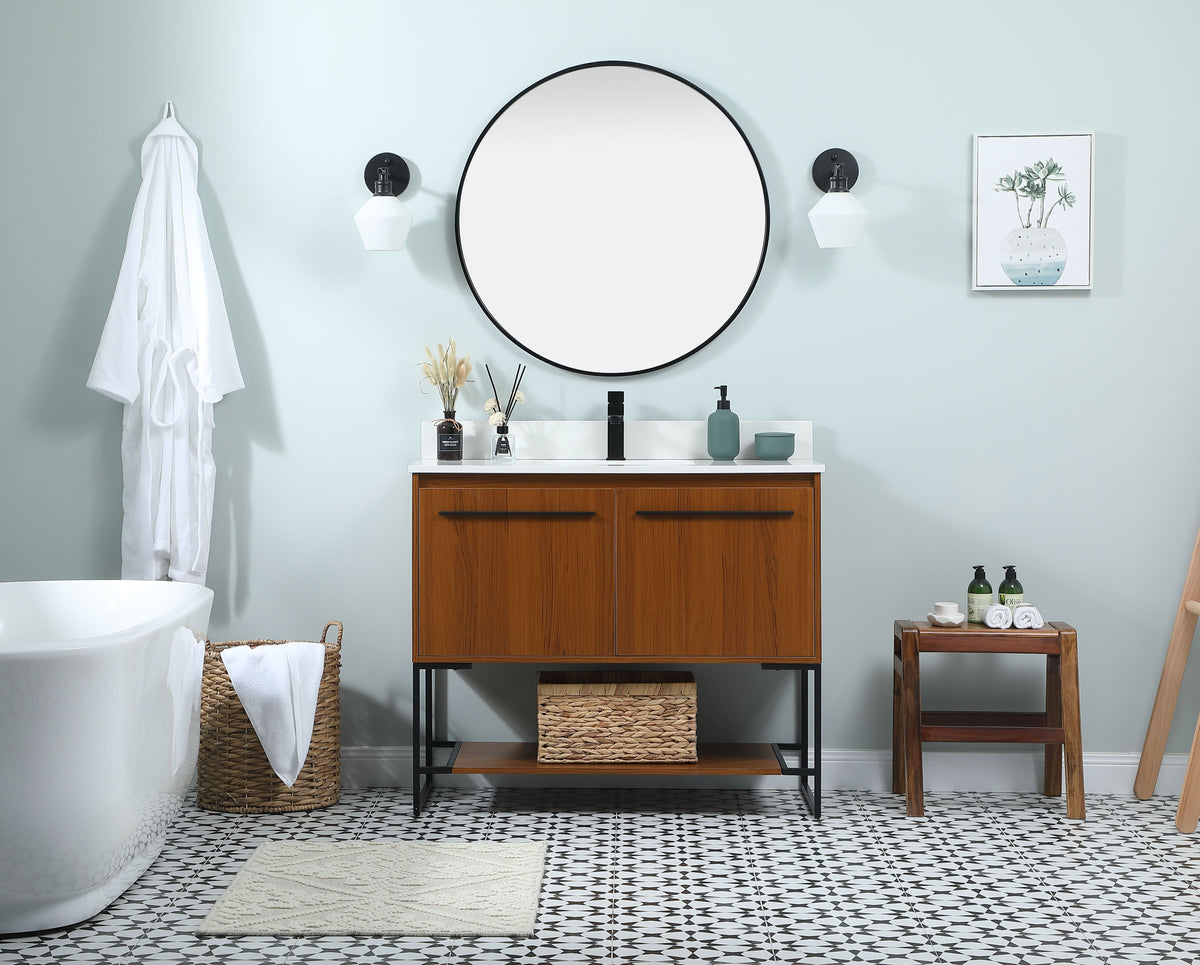 40 inch Single bathroom vanity in teak with backsplash