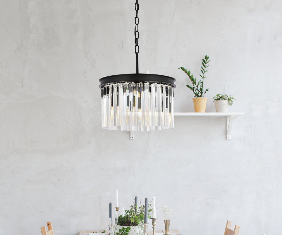 Sydney 3 light Matte Black Pendant Clear Royal Cut Crystal