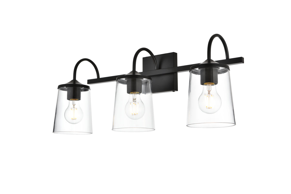 Avani 3 light Black and Clear Bath Sconce