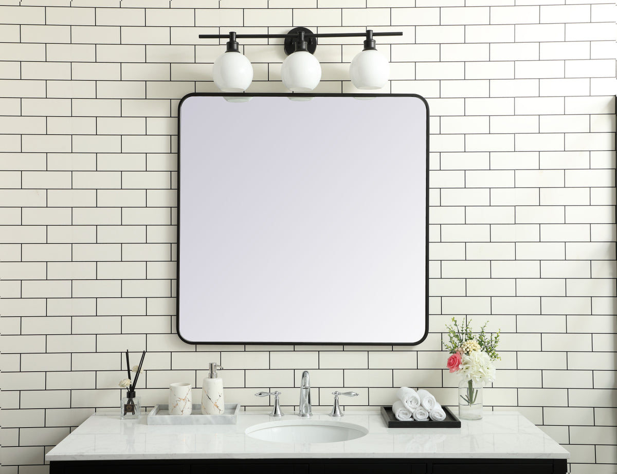 Soft corner metal rectangular mirror 36x36 inch in Black