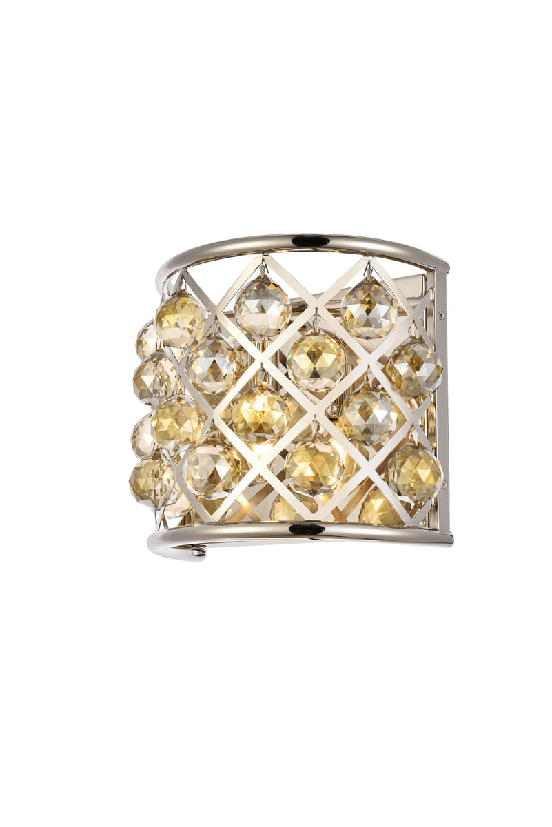 Madison 1 light polished Nickel Wall Sconce Golden Teak (Smoky) Royal Cut Crystal
