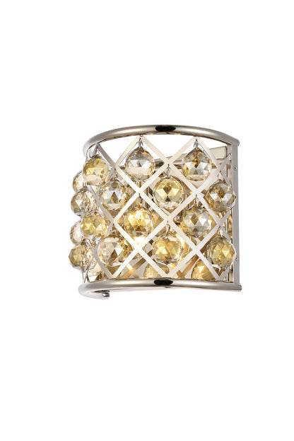 Madison 1 light polished Nickel Wall Sconce Golden Teak (Smoky) Royal Cut Crystal