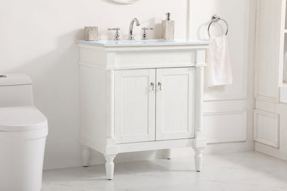 30 inch Single Bathroom vanity in Antique White with ivory white engineered marble