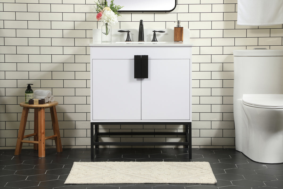 30 inch Single bathroom vanity in white with backsplash